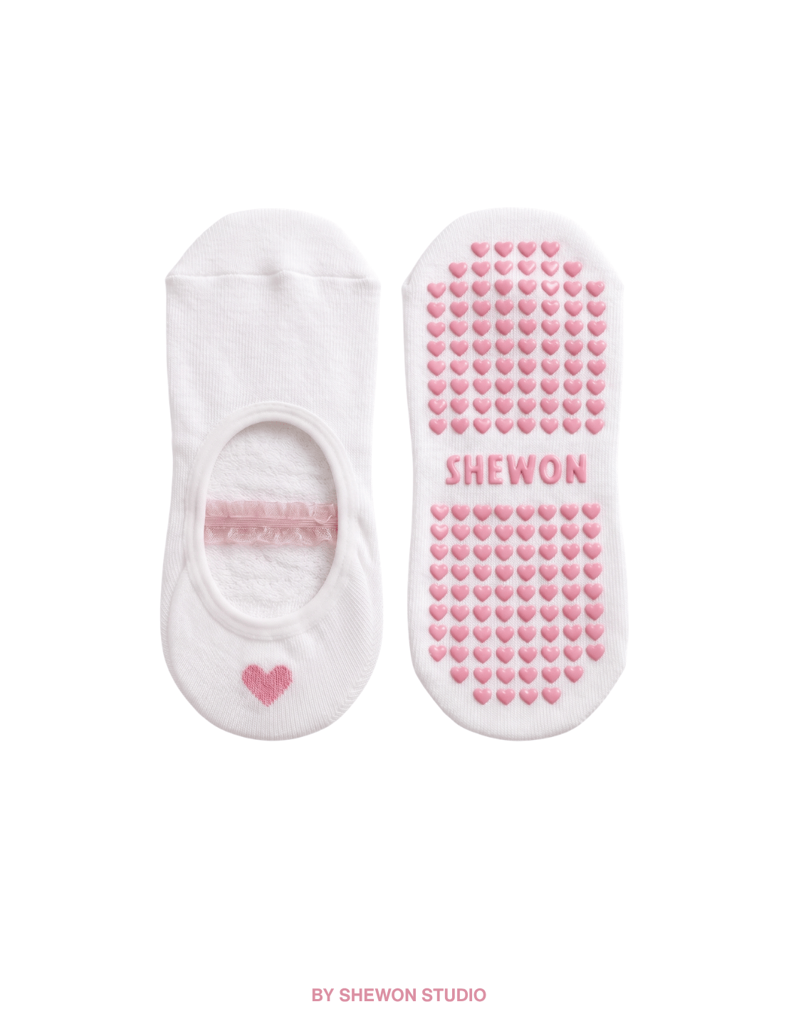 White and pink ballet Pilates grip socks with short straps
