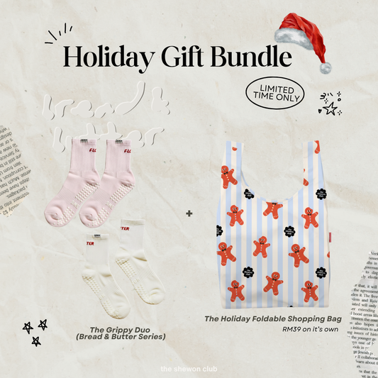 Butter and Flour Pilates grip socks holiday gift set with reusable bag