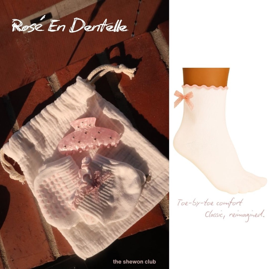 Pink Lace Bow Toe Grip Socks